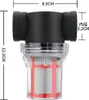 A product shot of an inline water filter with dimensions indicated. Náhľad obrázku produktu