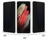 Three smartphones are displayed at different angles to demonstrate privacy screen protection. The center phone shows a colorful wallpaper, while the side phones have dark screens. Produktbild-Vorschau
