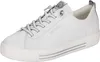 A white leather sneaker with silver accents is shown from the side against a white background. Voir les images du produit