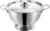 A stainless steel soup tureen with a glass lid and handles, presented on a white background. Anteprima dell’immagine prodotto