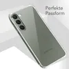 A clear phone case is shown at an angle, with text overlay. Voir les images du produit