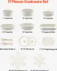 A flat lay of a 17-piece cookware set, with each item labeled. Náhled obrázku produktu