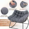 Close-up marketing image of a gray rocking chair with text overlays highlighting its features. Anteprima dell’immagine prodotto
