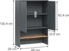 A diagram of a gray cabinet with dimensions indicated by lines and text. Produktbild-Vorschau