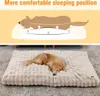 A dog sleeping on a plush dog bed, with an illustration above showing a comfortable sleeping position. Anteprima dell’immagine prodotto