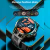 A smartwatch with a vibrant display showing health and time information, set against a blue, textured background. Podgląd zdjęcia produktu