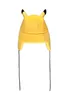 A yellow Pikachu hat with black ear tips and black strings hanging down, isolated on a white background. Anteprima dell’immagine prodotto
