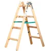A wooden A-frame ladder with green straps, shown against a white background. Produktbild-Vorschau