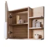 A bathroom cabinet with shelves and a mirror, displaying various cosmetic and decorative items. Produktbild-Vorschau
