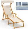 A wooden lounge chair with a canopy and striped fabric samples. Podgląd zdjęcia produktu