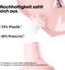 A pink refill pouch is pouring liquid into a pink bottle, with text highlighting sustainability benefits. Anteprima dell’immagine prodotto