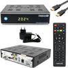 A collage of a digital satellite receiver and its accessories, laid out on a white background. Produktbild-Vorschau