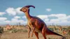 A Parasaurolophus dinosaur stands in a desert landscape with other dinosaurs in the background. Náhled obrázku produktu