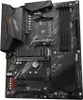 A top-down view of a black motherboard with various components and connectors. Podgląd zdjęcia produktu