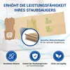 A vacuum cleaner bag is shown with marketing text and icons highlighting its features. Produktbild-Vorschau