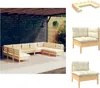 vidaXL 9-tlg. Garten-Lounge-Set mit Creme Kissen Massivholz Produktbild-Vorschau 1