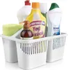 A white plastic organizer basket filled with various cleaning supplies. Podgląd zdjęcia produktu