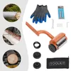 A collage of images showing a log, a tool for debarking logs, and various accessories. Náhled obrázku produktu
