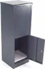 A dark gray metal parcel box with one door open, revealing the interior. Produktbild-Vorschau