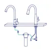 Diagram showing the installation of an under-sink water filter system connected to two faucets. Podgląd zdjęcia produktu
