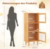 A diagram showing the dimensions of a bamboo cabinet with a silhouette of a person for scale. Produktbild-Vorschau