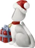 A ceramic figurine of a cat wearing a Santa hat and scarf, sitting next to a wrapped gift. Produktbild-Vorschau