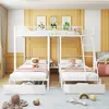 A children's bedroom with a white metal bunk bed, decorated with artwork and toys. Produktbild-Vorschau