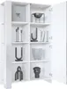 A white highboard cabinet with doors open, displaying various decorative items on its shelves. Produktbild-Vorschau