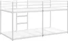 A white metal bunk bed frame with a ladder, shown against a white background. Produktbild-Vorschau