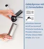 A hand is assembling a cookie press, with descriptive text and images of included accessories on the right. Anteprima dell’immagine prodotto
