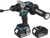 A cordless hammer drill with two batteries against a white background. Produktbild-Vorschau