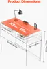 A clear acrylic desk with dimensions and weight capacity indicated by text overlays. Anteprima dell’immagine prodotto