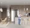 A man and a woman interacting in a modern kitchen. Produktbild-Vorschau