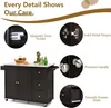A dark brown kitchen island with a white countertop is shown, with close-up insets highlighting its features like magnetic door holders, metal hinges, premium handles, and smooth drawer sliders. The text "Every Detail Shows Our Care" is prominently display Náhľad obrázku produktu