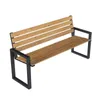 A product shot of a park bench with wooden slats and black metal legs, isolated on a white background. Náhled obrázku produktu