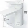 A white faucet with dimensions indicated by text and lines. Produktbild-Vorschau
