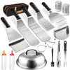 28tlg Grillset Edelstahl 1,5mm Profi Spatel Garhaube Tasche Produktbild-Vorschau 1