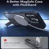 A phone case with a built-in kickstand and MagSafe compatibility is shown, with a comparison to other ring stands. Náhled obrázku produktu