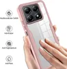 A hand is touching a pink and transparent phone case, showcasing its features. Produktbild-Vorschau