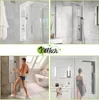 A collage of four images showcasing a shower panel system in different bathroom settings and with different features. Náhľad obrázku produktu
