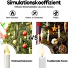 A comparison image showing LED Christmas candles versus traditional candles on a Christmas tree. Produktbild-Vorschau
