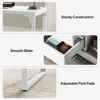 A collage of images showcasing different features of a white L-shaped desk. Voir les images du produit