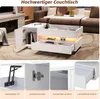 A collage of images showing a white lift-top coffee table with LED lighting, drawers, and storage compartments, along with close-ups of its mechanical components. Anteprima dell’immagine prodotto