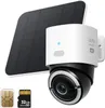 A white and black eufy S330 4G LTE security camera with a solar panel, a SIM card, and a microSD card. Náhľad obrázku produktu