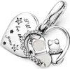 A close-up of a silver charm with heart shapes and a cat figure. Anteprima dell’immagine prodotto
