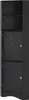 A black corner cabinet with two doors and open shelves above. Voir les images du produit