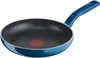 A blue frying pan with a black interior and a red heat indicator is shown against a white background. Produktbild-Vorschau