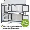 A multi-level wooden hutch for small animals, with open doors and visible trays. Produktbild-Vorschau