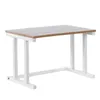 A simple, modern desk with a wooden top and white metal legs, shown against a white background. Voir les images du produit