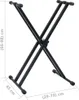 A black X-shaped keyboard stand with dimensions indicated. Podgląd zdjęcia produktu